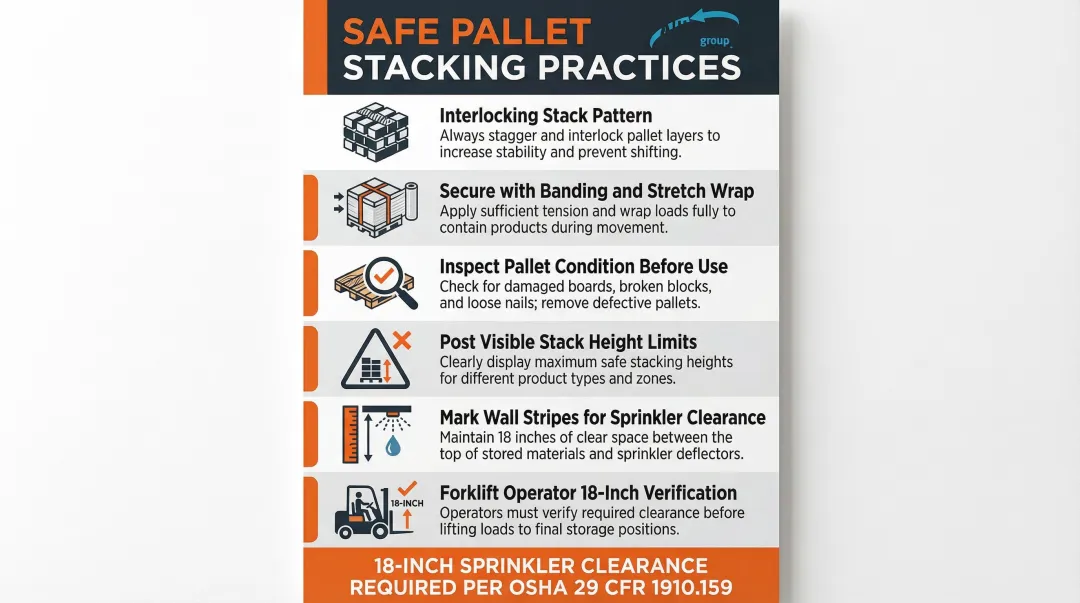 Six safe pallet stacking techniques checklist for food and beverage warehouse compliance