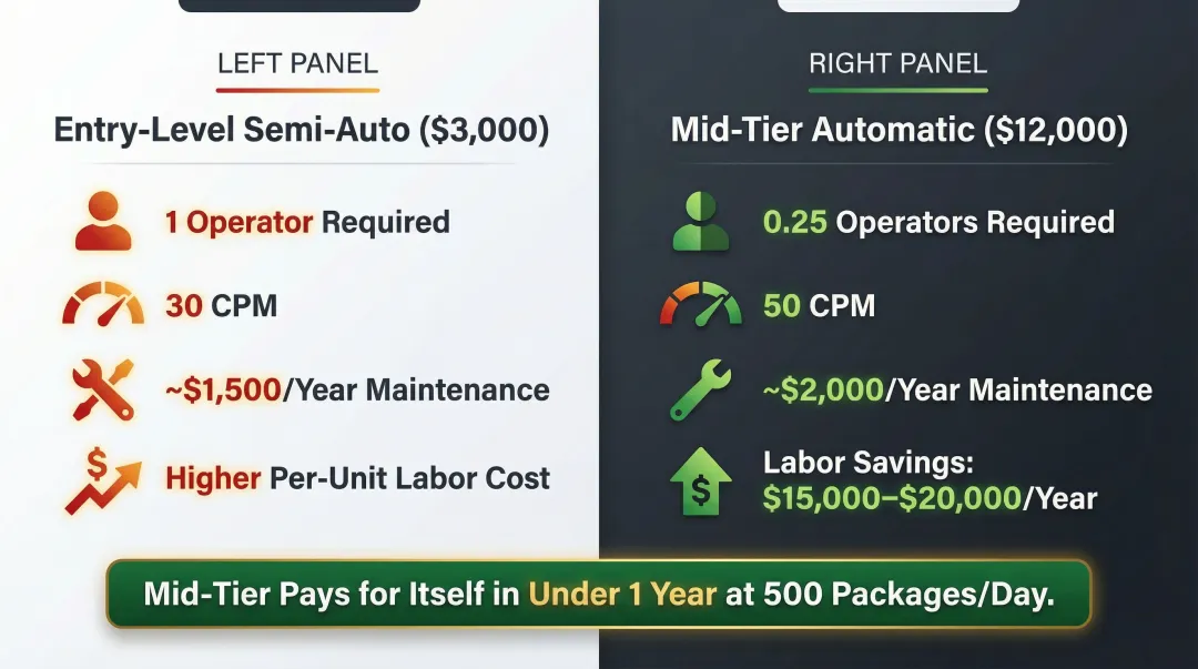 Entry-level versus mid-tier strapping machine total cost of ownership side-by-side comparison