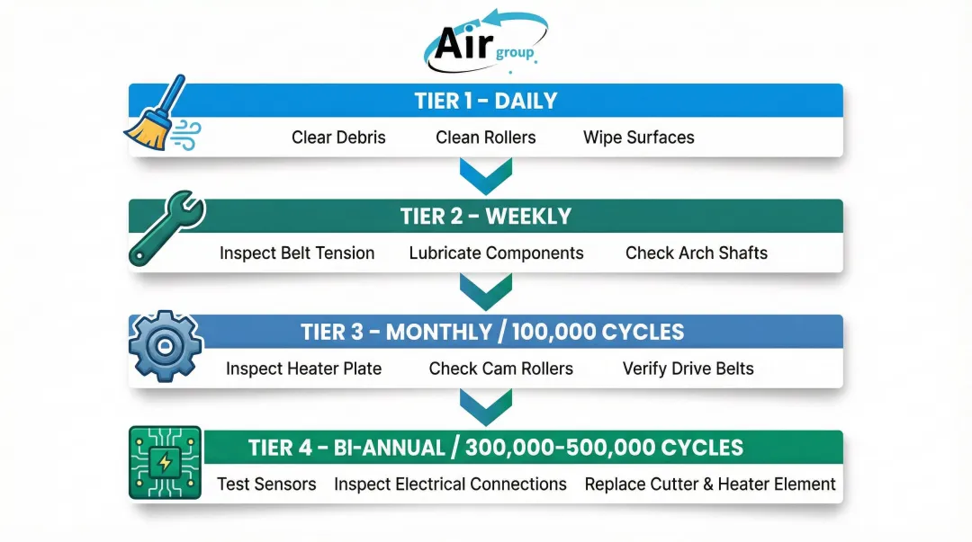 Strapping machine preventive maintenance schedule daily weekly monthly and bi-annual tasks