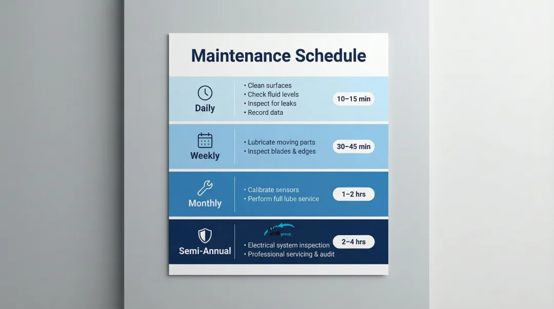 Strapping machine maintenance frequency schedule checklist daily weekly monthly semi-annual