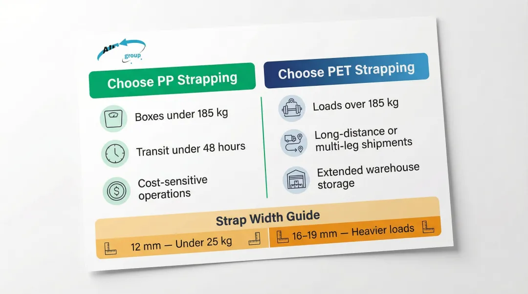 PP versus PET strapping selection guide for corrugated box weight and transit duration