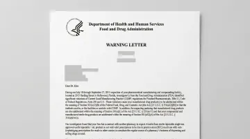FDA warning letter document showing pharmaceutical packaging compliance violation citation