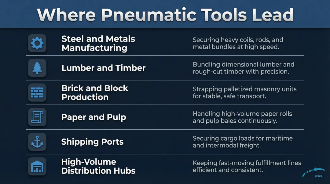 Pneumatic strapping tool industrial use cases across six key industries