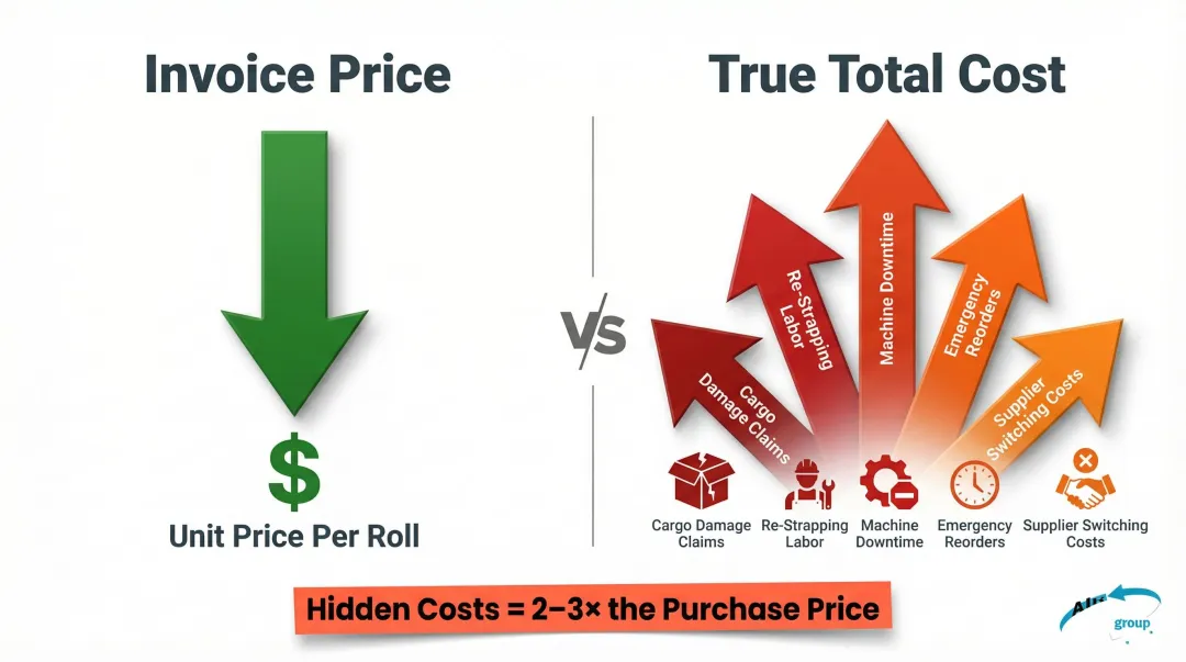 Total cost of ownership breakdown showing strapping true cost multiplier factors