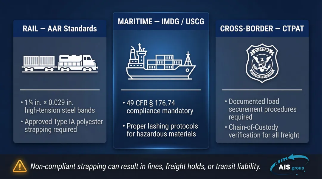 Three regulatory compliance standards for strapping rail maritime and cross-border freight