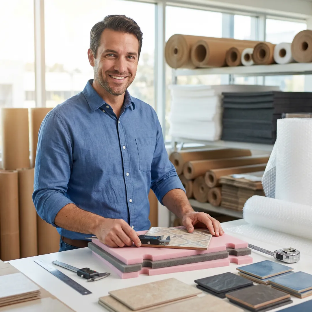 Engineer designing custom protective packaging for tile products