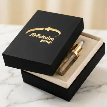 Luxury cosmetic box with magnetic closure featuring embossed logo and premium finishes