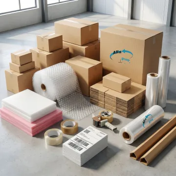 Custom packaging materials and corrugated boxes arranged for industrial shipping operations