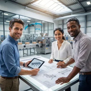 Engineers designing custom conveyor and packaging systems