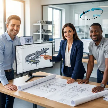 Engineers designing custom packaging solutions on computer workstations