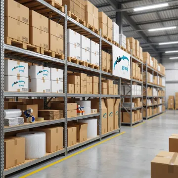 Custom packaging materials and corrugated boxes in modern warehouse facility