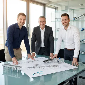 Engineer consulting with client on custom conveyor system design