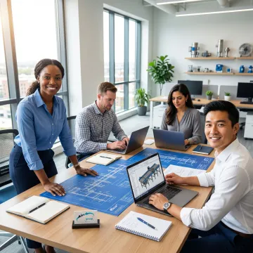 Engineers designing custom packaging and conveyor solutions at computer workstations