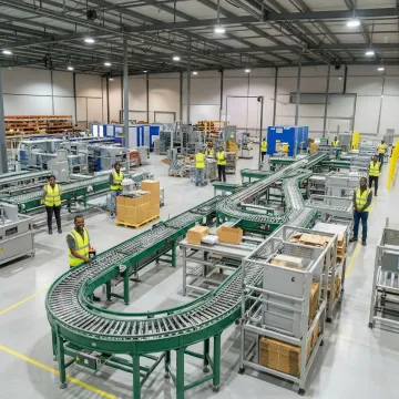 Custom packaging solutions warehouse in Athens, GA with industrial packaging materials and conveyor systems