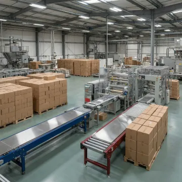 Custom packaging solutions and material handling equipment in modern industrial facility