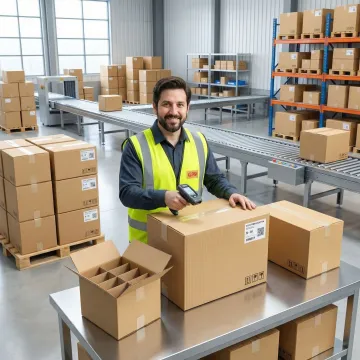 Custom corrugated boxes and packaging materials being prepared for shipment