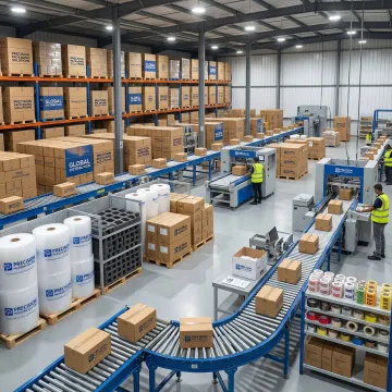 Custom packaging solutions and corrugated boxes in modern warehouse facility