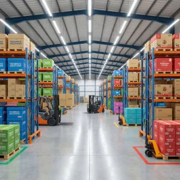 Custom packaging solutions and corrugated boxes in industrial warehouse setting