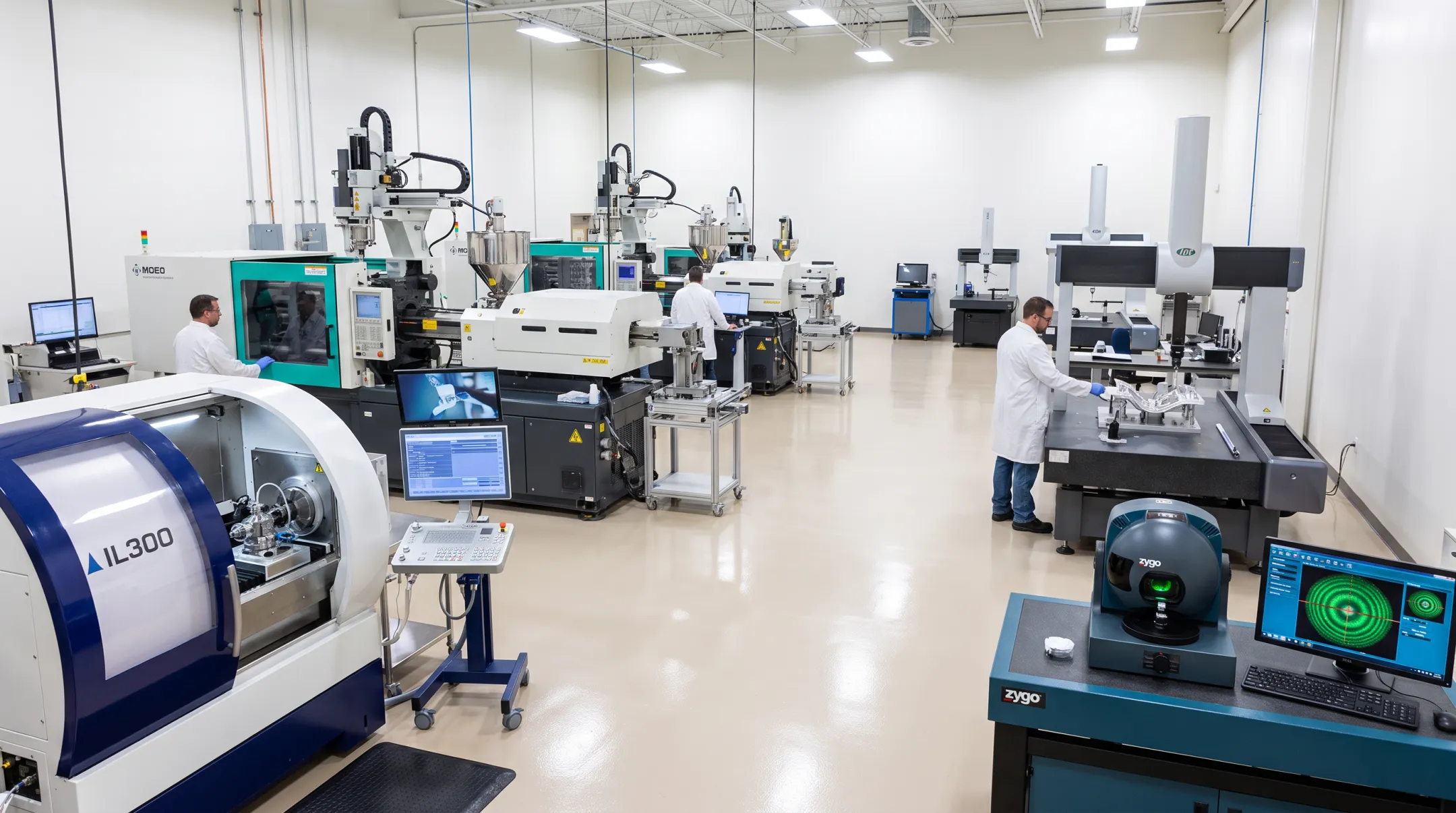 Precision optics manufacturing facility with diamond turning and metrology equipment