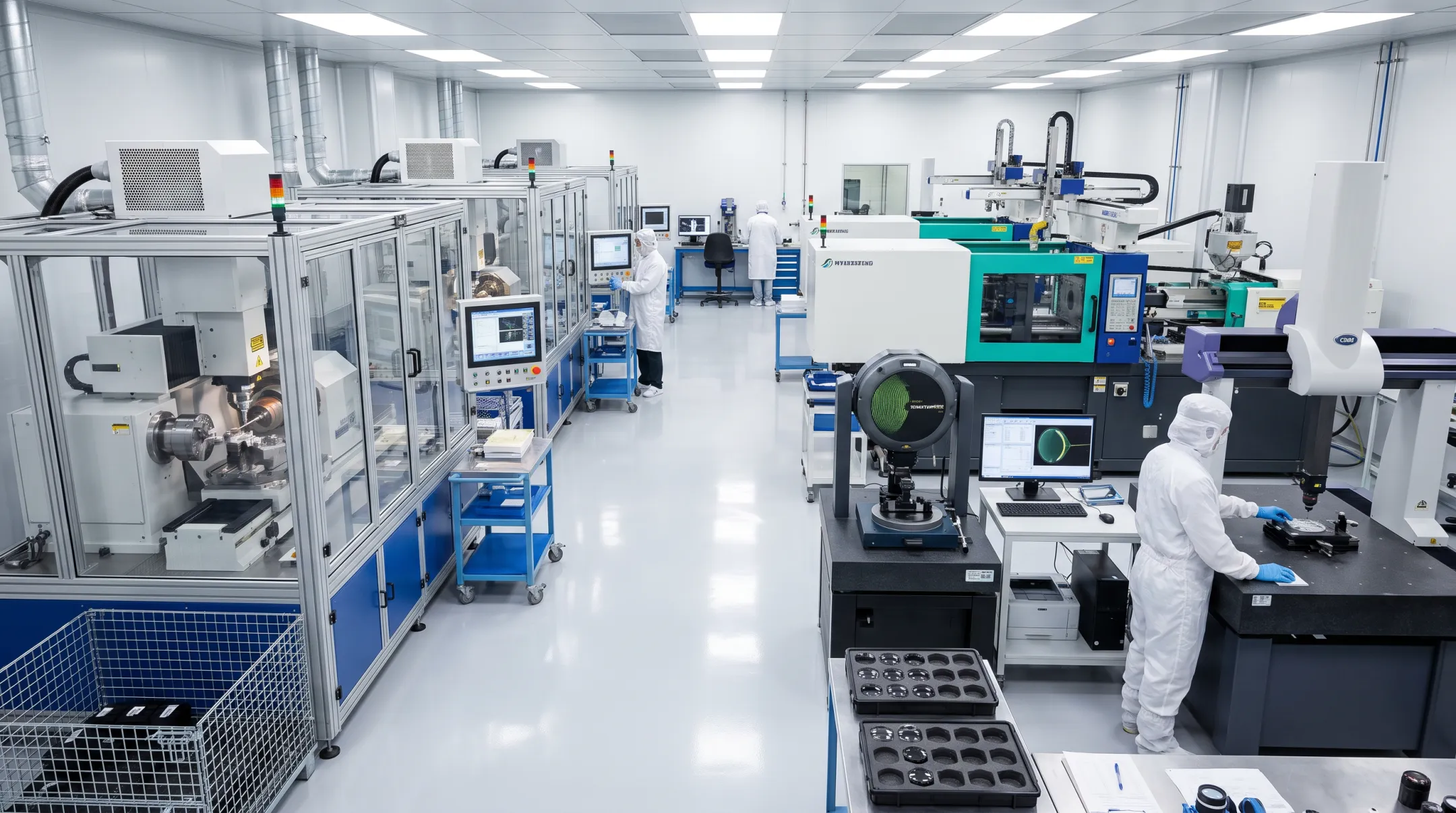 Precision optics manufacturing facility with diamond turning machines and metrology equipment