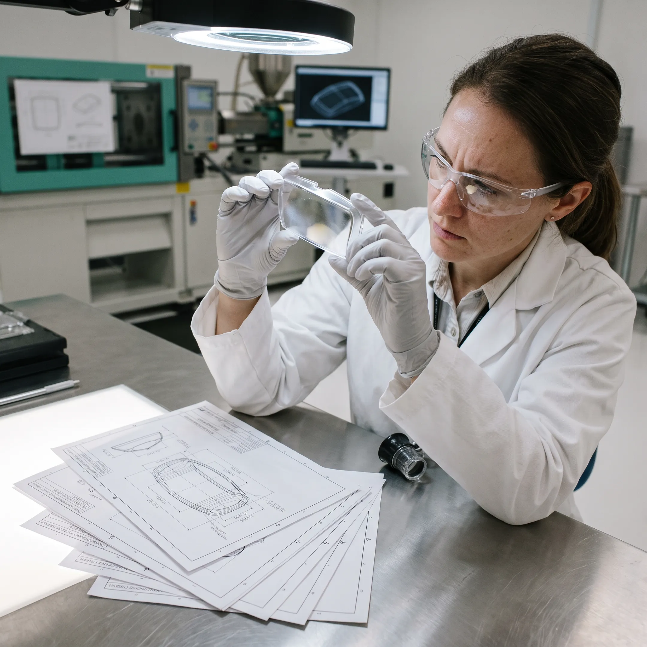 Engineer inspecting an automotive HUD optical component