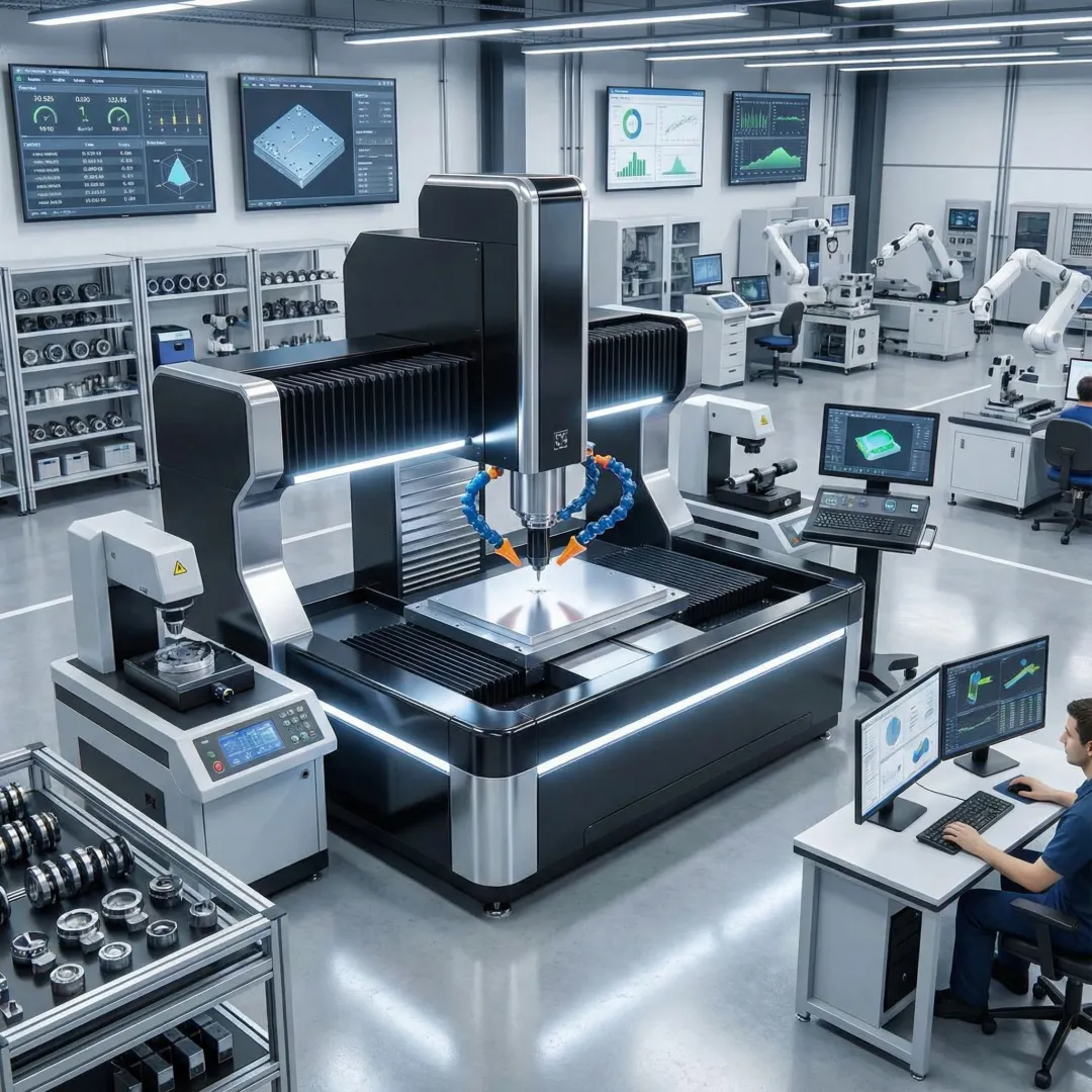 Advanced optical manufacturing equipment and precision components demonstrating production-ready design discipline