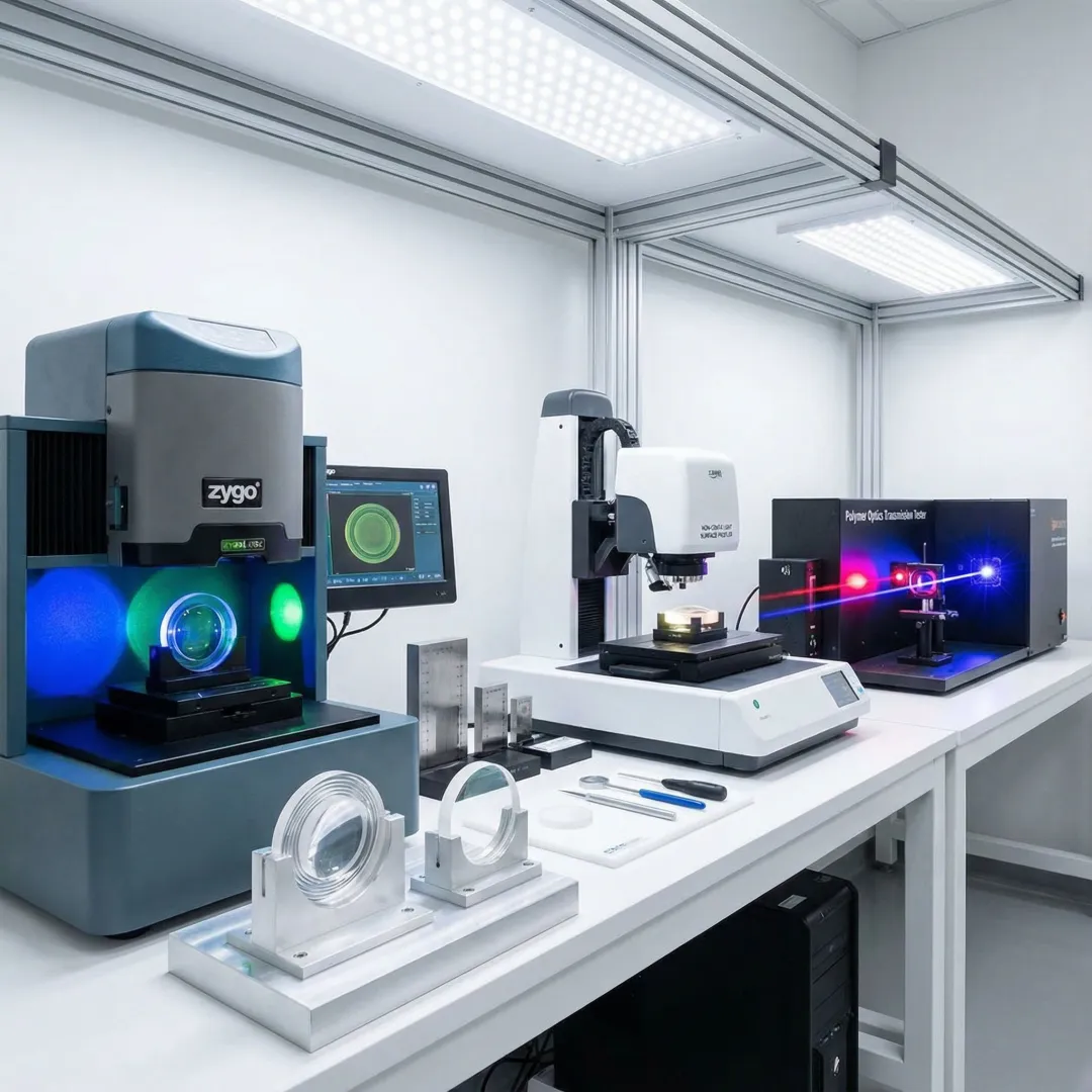 Quality assurance testing process for polymer optical components