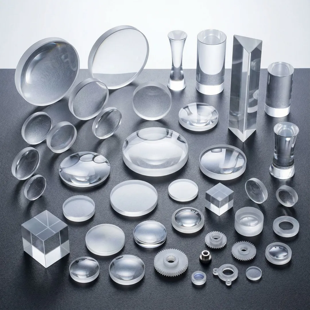 Precision optical components manufactured through plastic injection molding