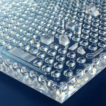 High-precision polymer optical components and lenses arranged for inspection