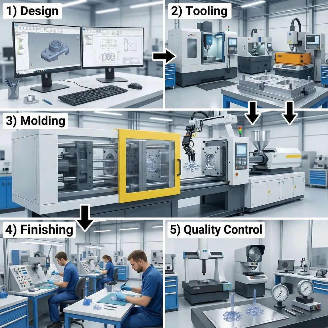 Precision injection molding process workflow diagram