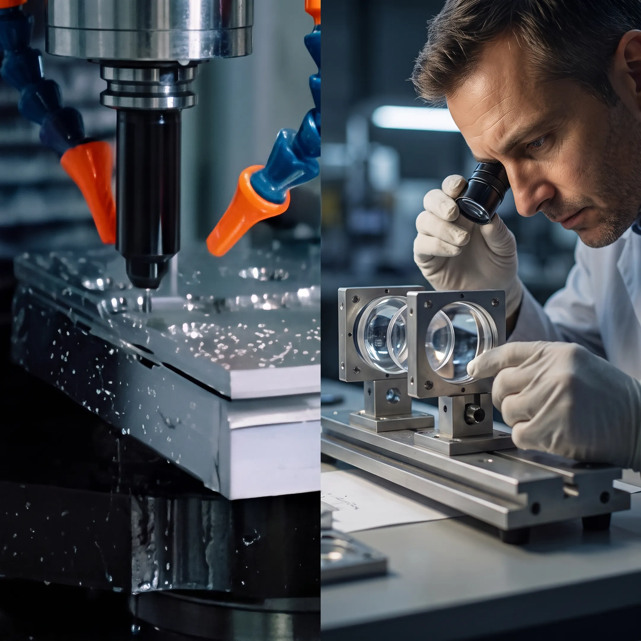 Multi-element optical assembly under inspection