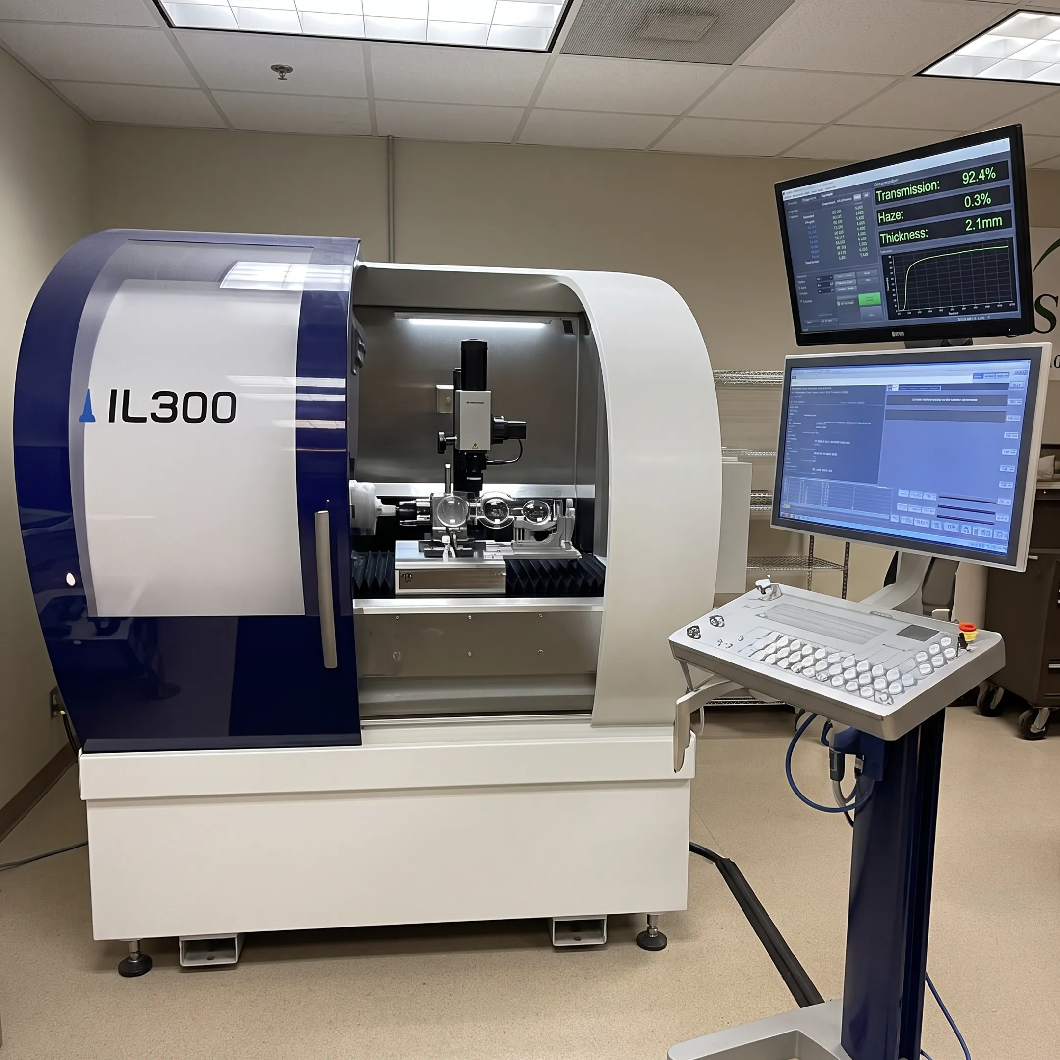 Clear polymer lenses under optical testing
