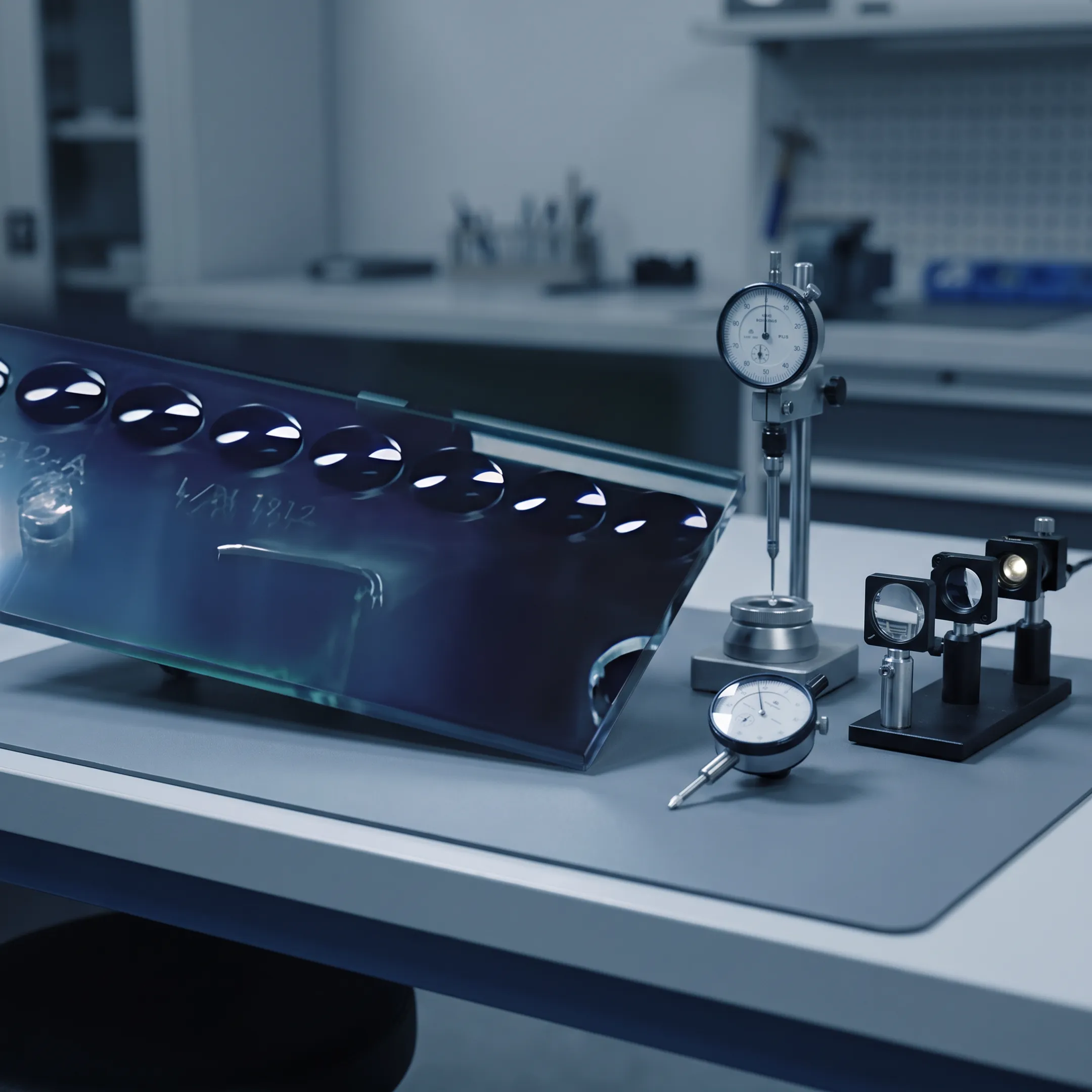 Precision molded optical components on an inspection workstation
