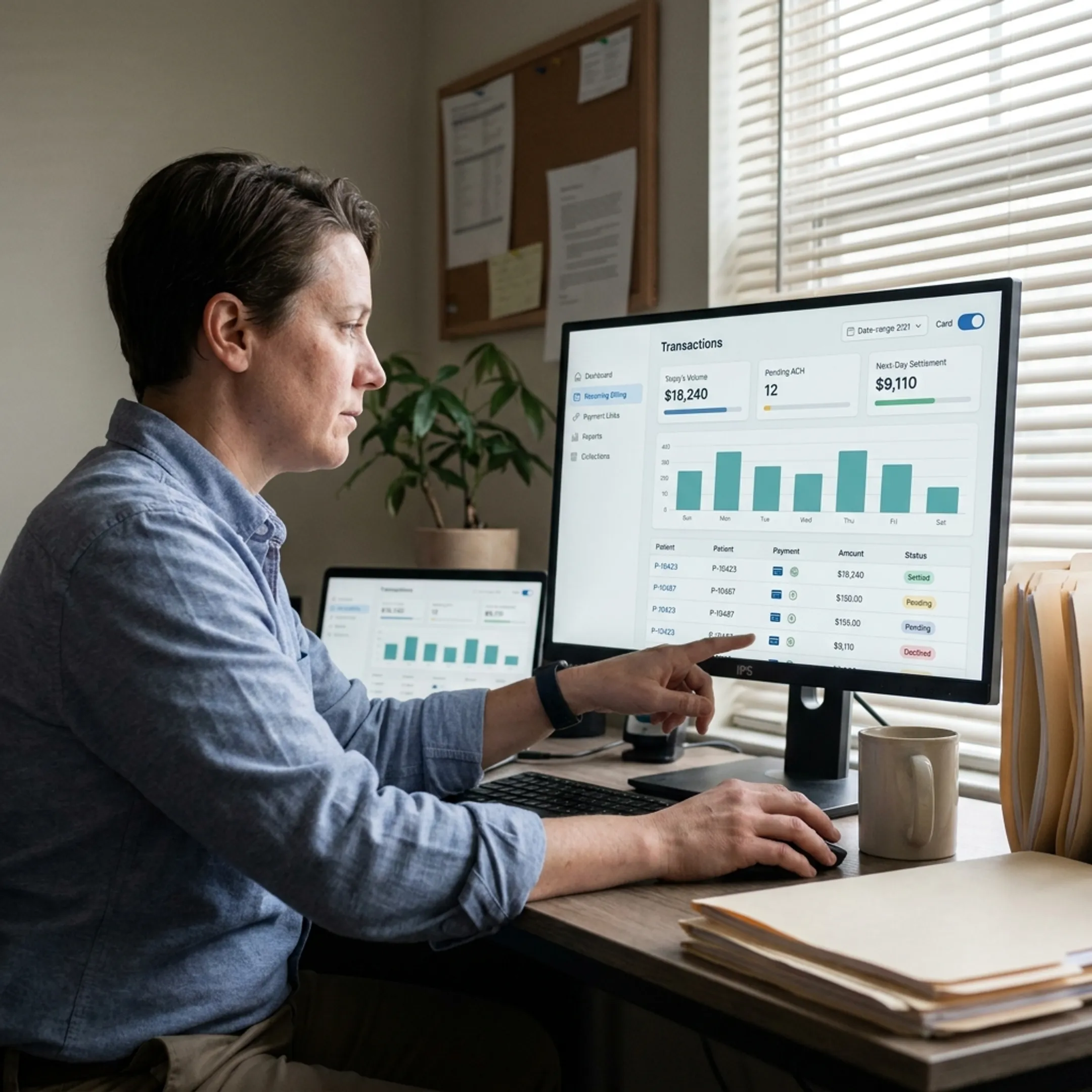 Treatment center staff using payment processing software for patient billing