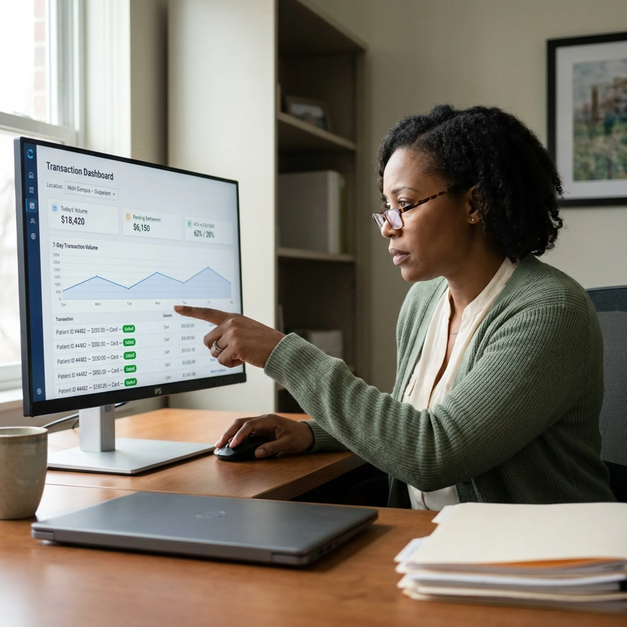 Treatment center staff using secure payment processing software for patient transactions