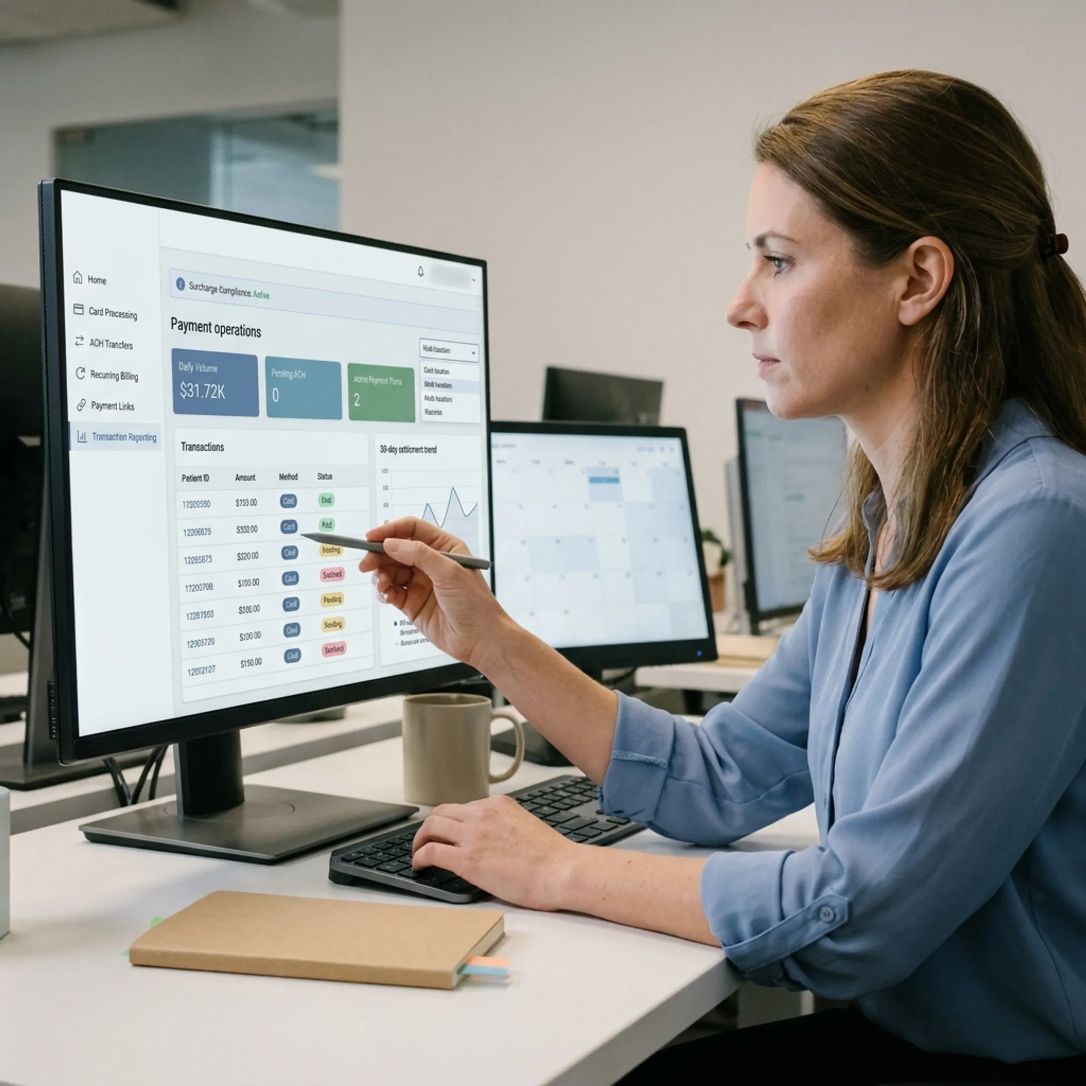 Behavioral health payment professional reviewing secure patient payment dashboard