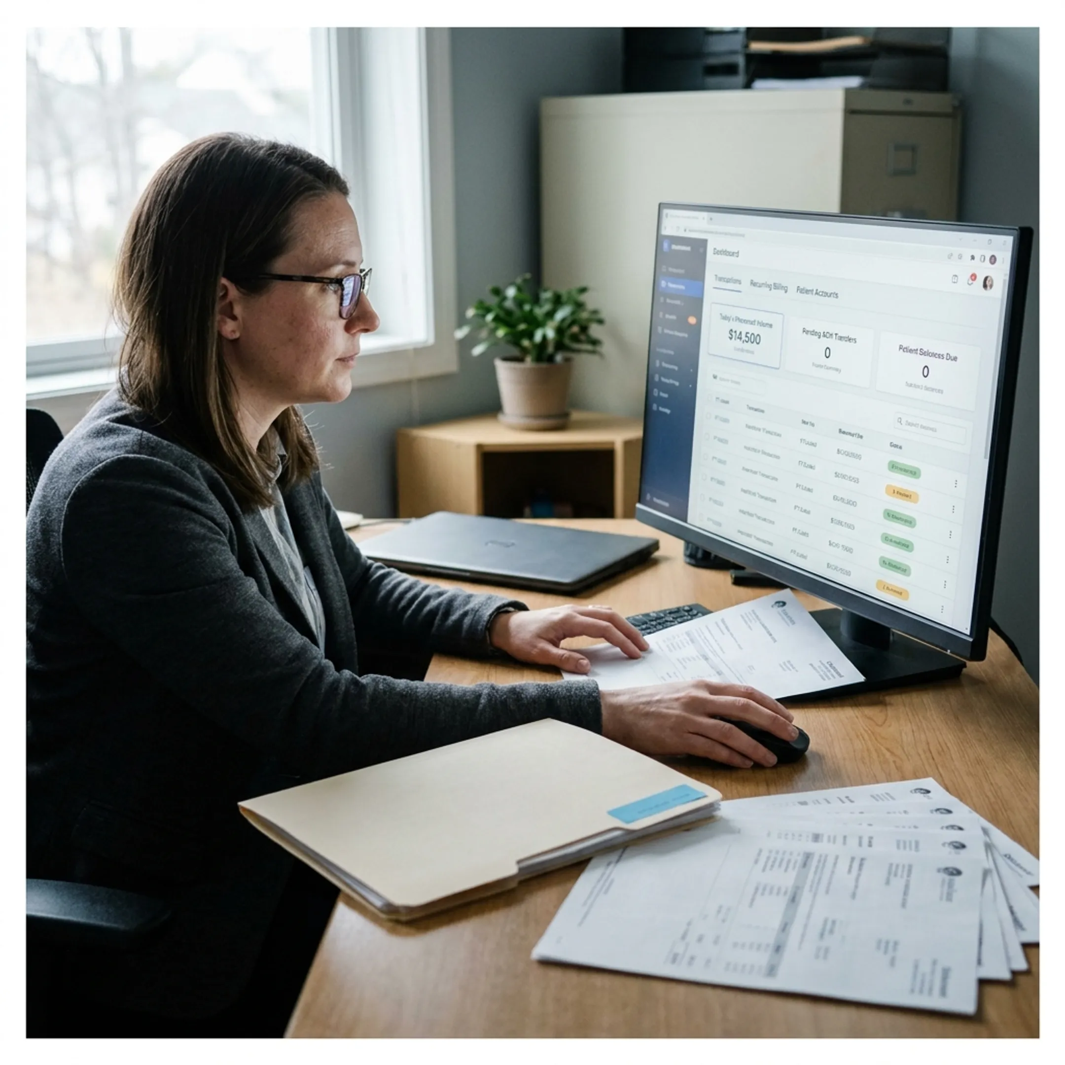 Treatment center administrator managing secure patient payment options