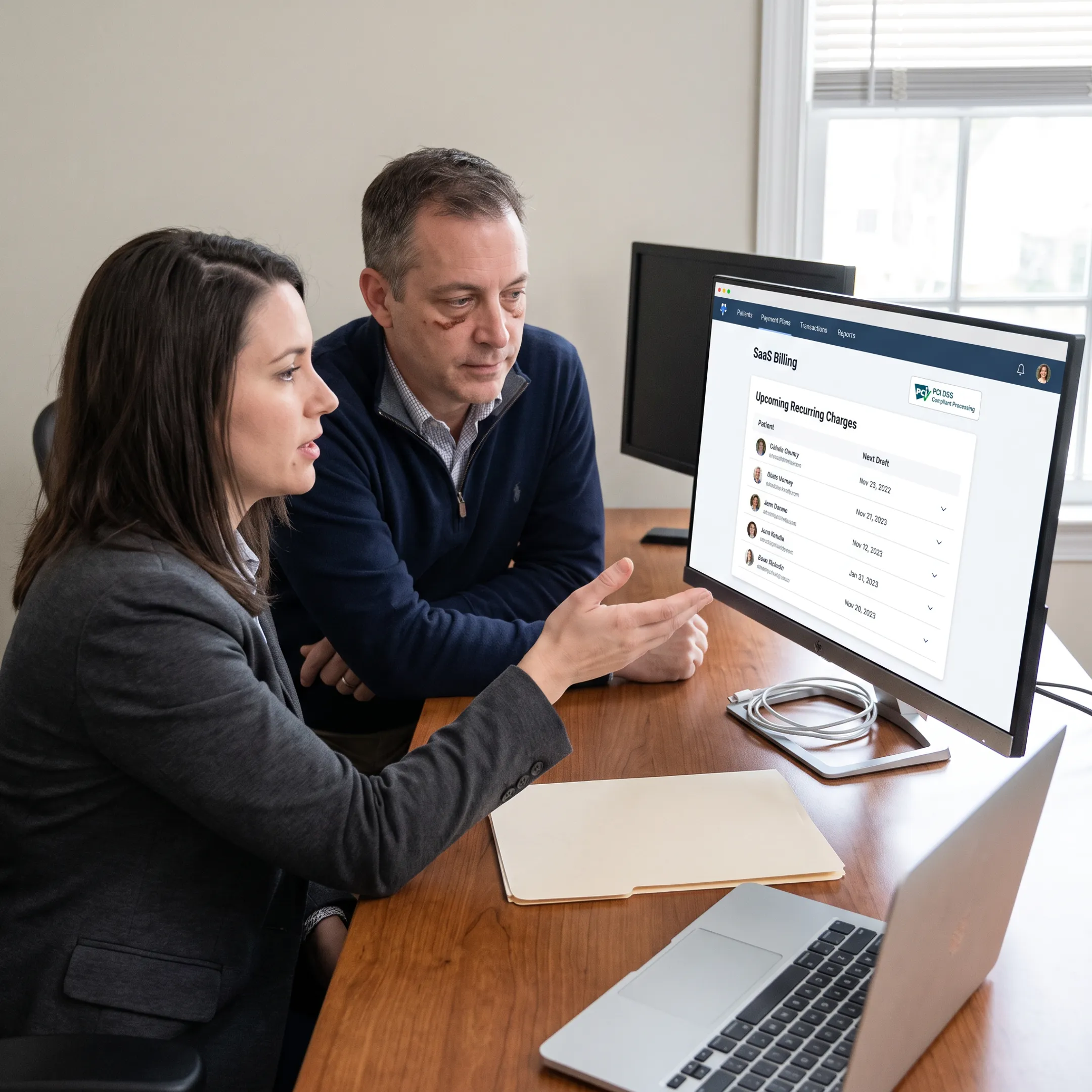 Payment specialist reviewing recurring billing options for a behavioral health treatment center
