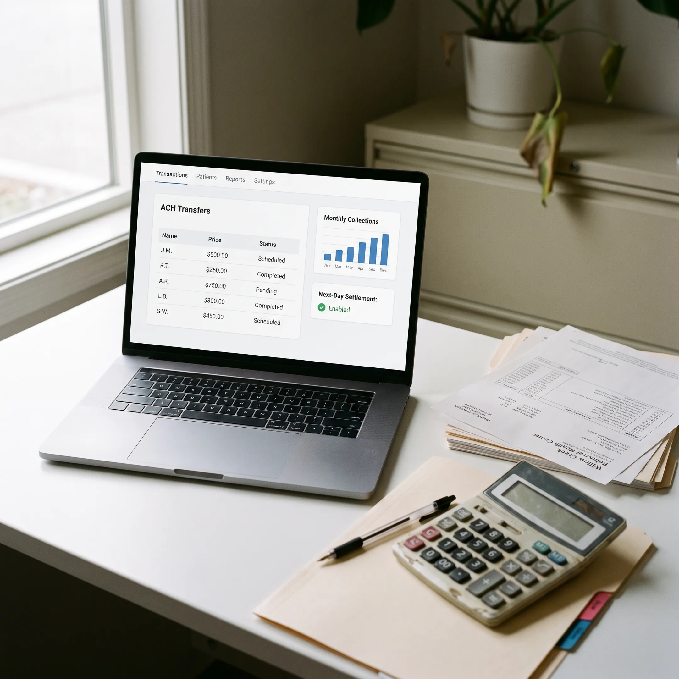 Secure ACH payment processing interface for a behavioral health treatment center