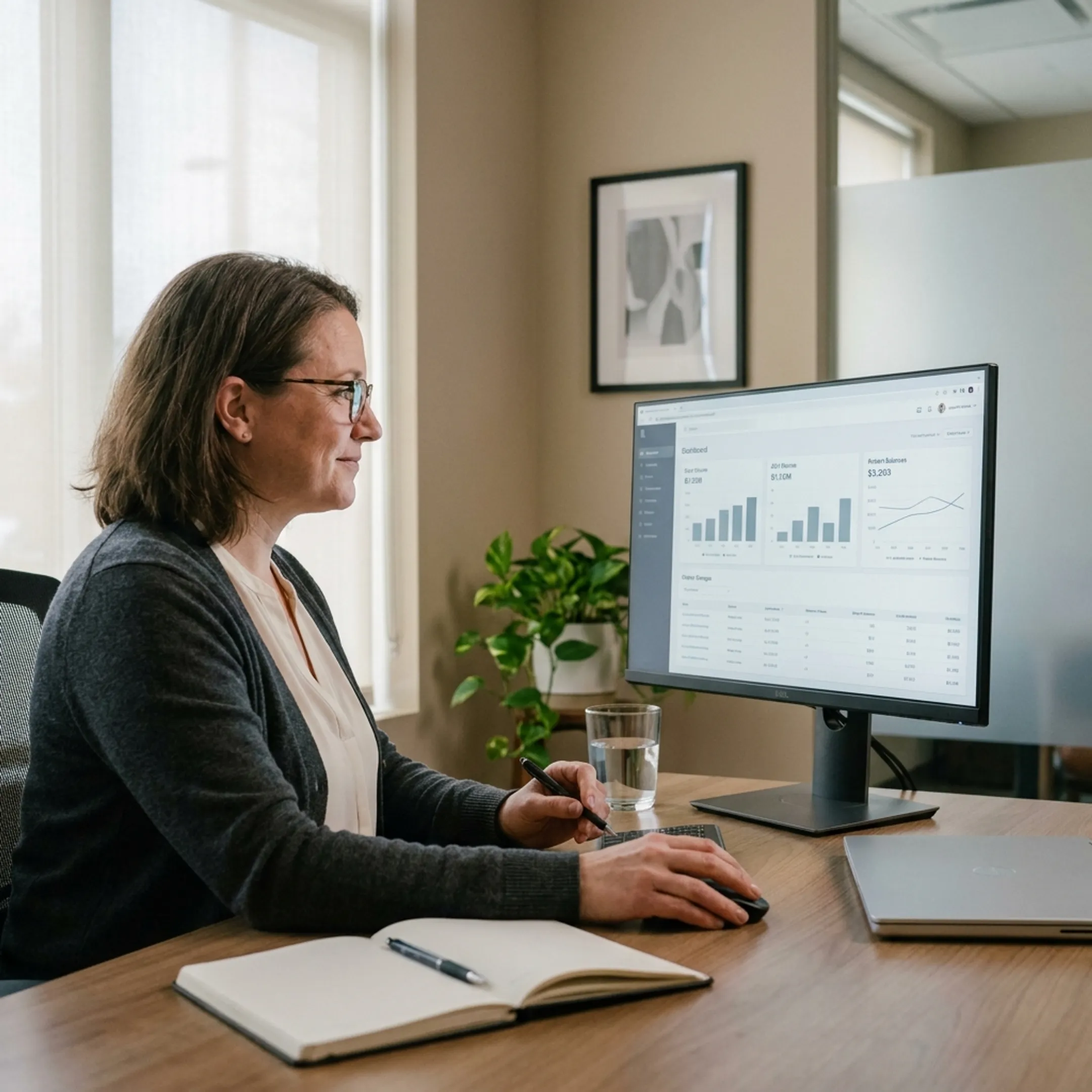 Treatment centre administrator reviewing secure payment processing dashboard