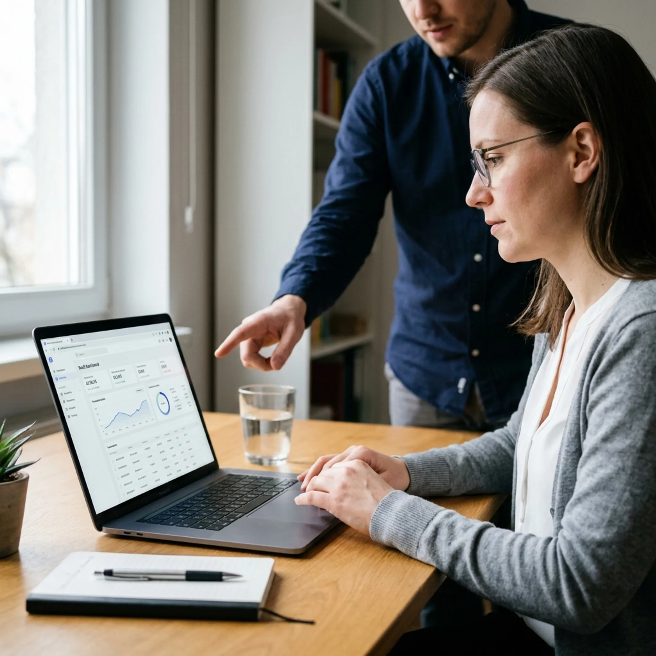 Payment specialist reviewing secure treatment-center transactions on a digital dashboard