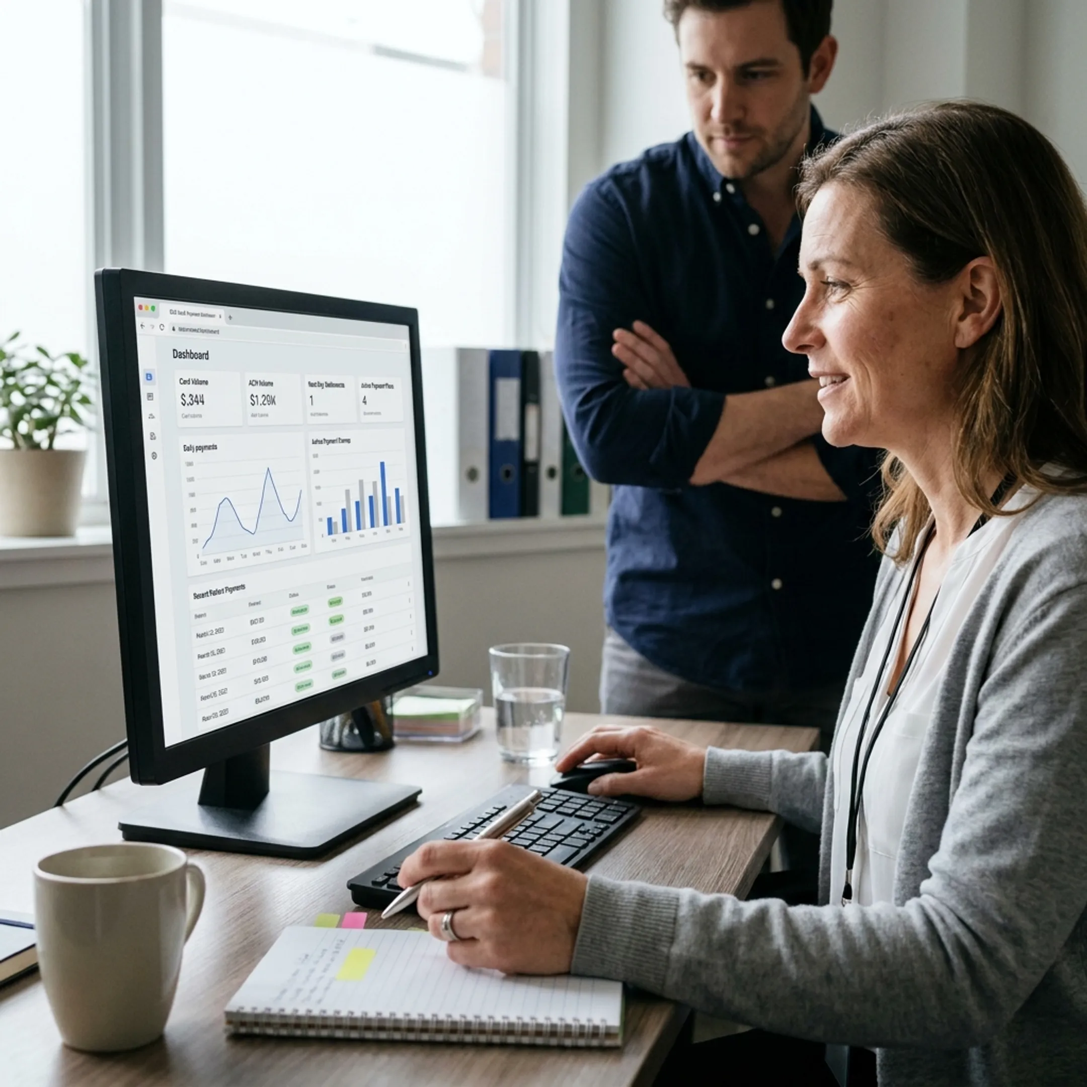 Treatment center administrator reviewing payment processing dashboard