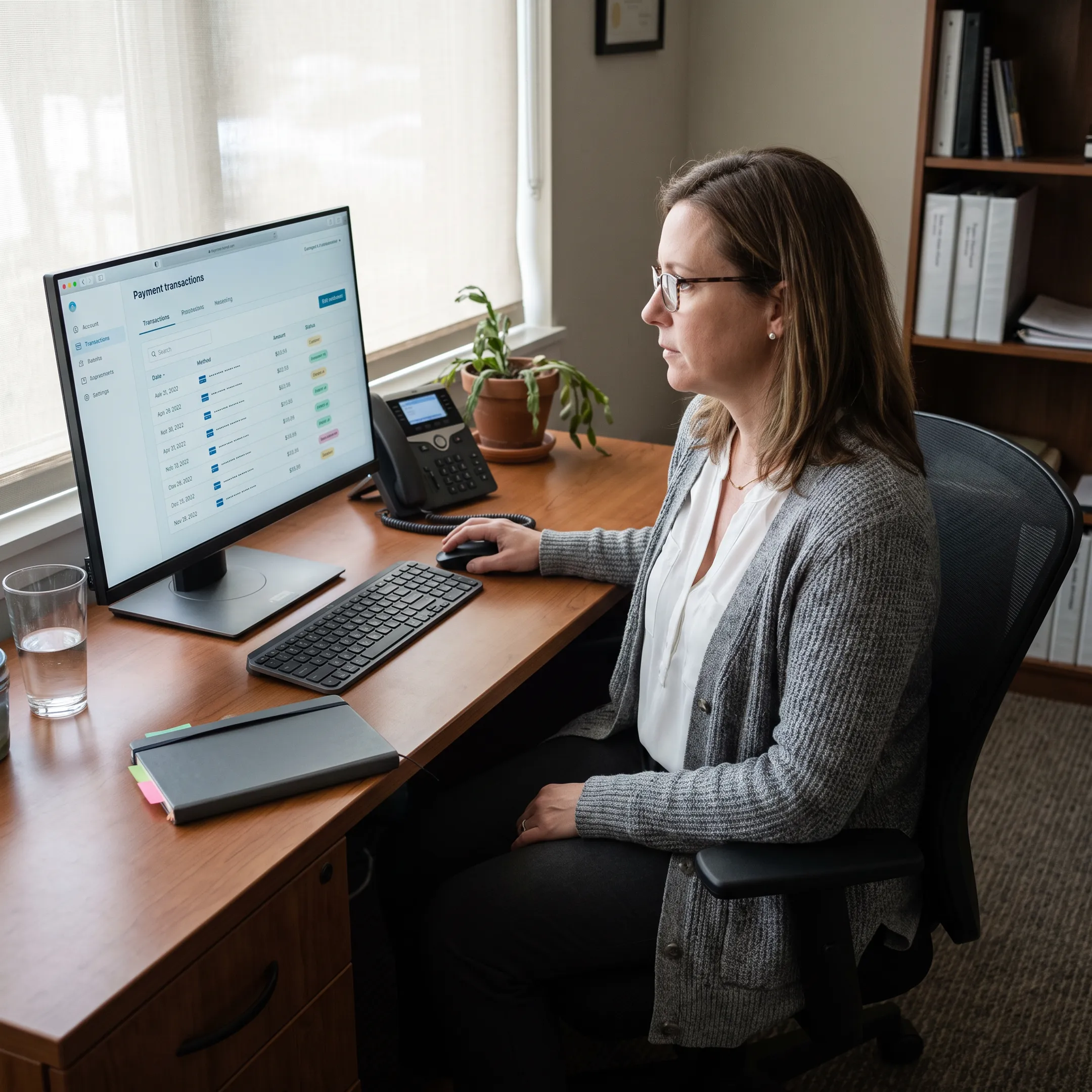Treatment center staff using a secure payment dashboard for patient card and ACH transactions