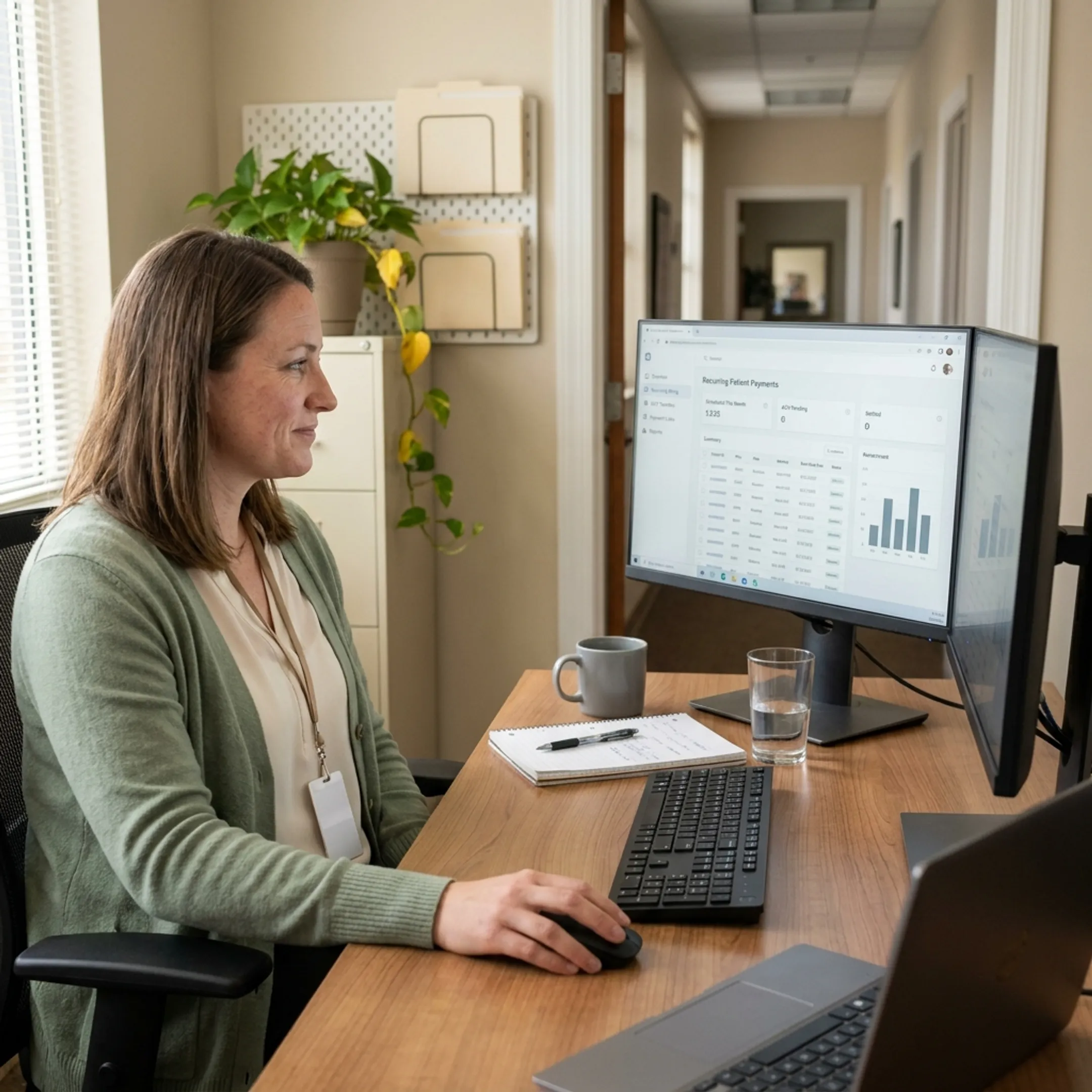 Staff member managing ACH payment options for treatment center patients