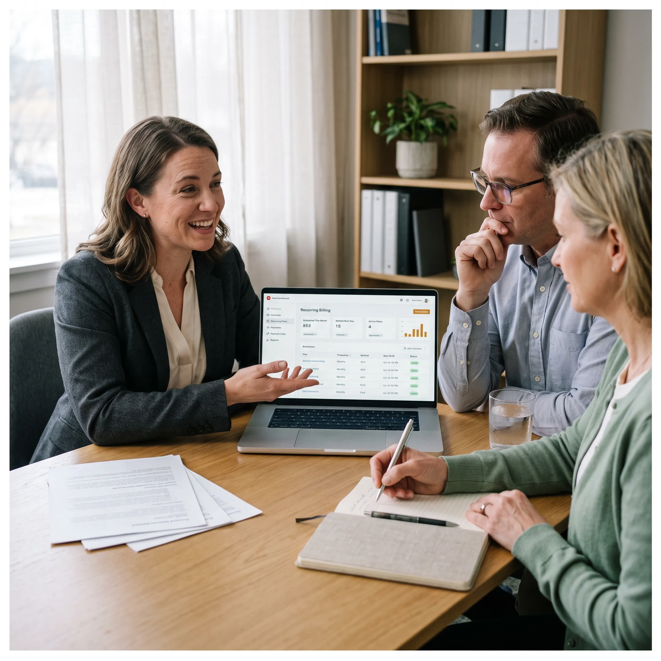 Payment specialist helping treatment center staff configure recurring billing options