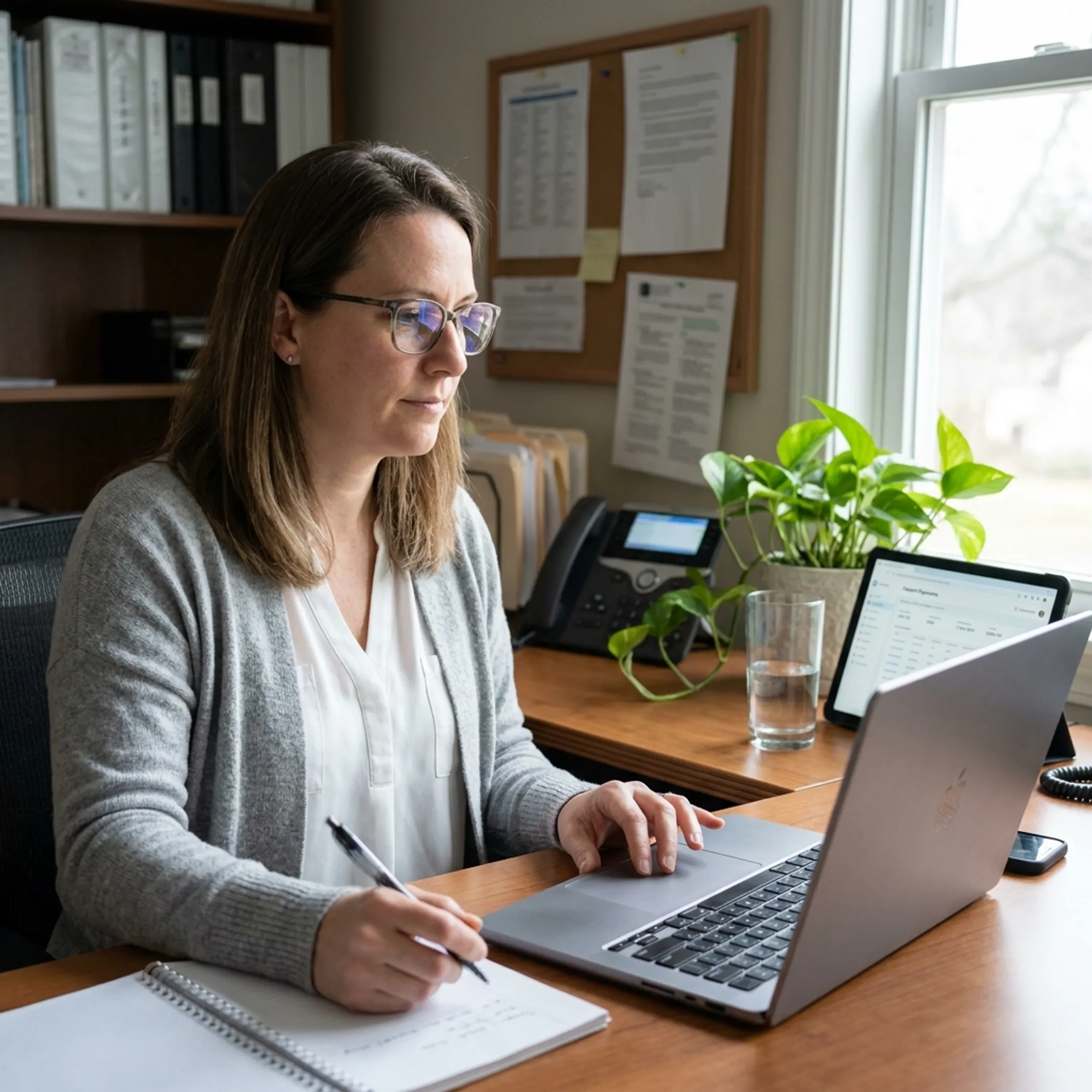 Treatment center administrator managing secure ACH payment options