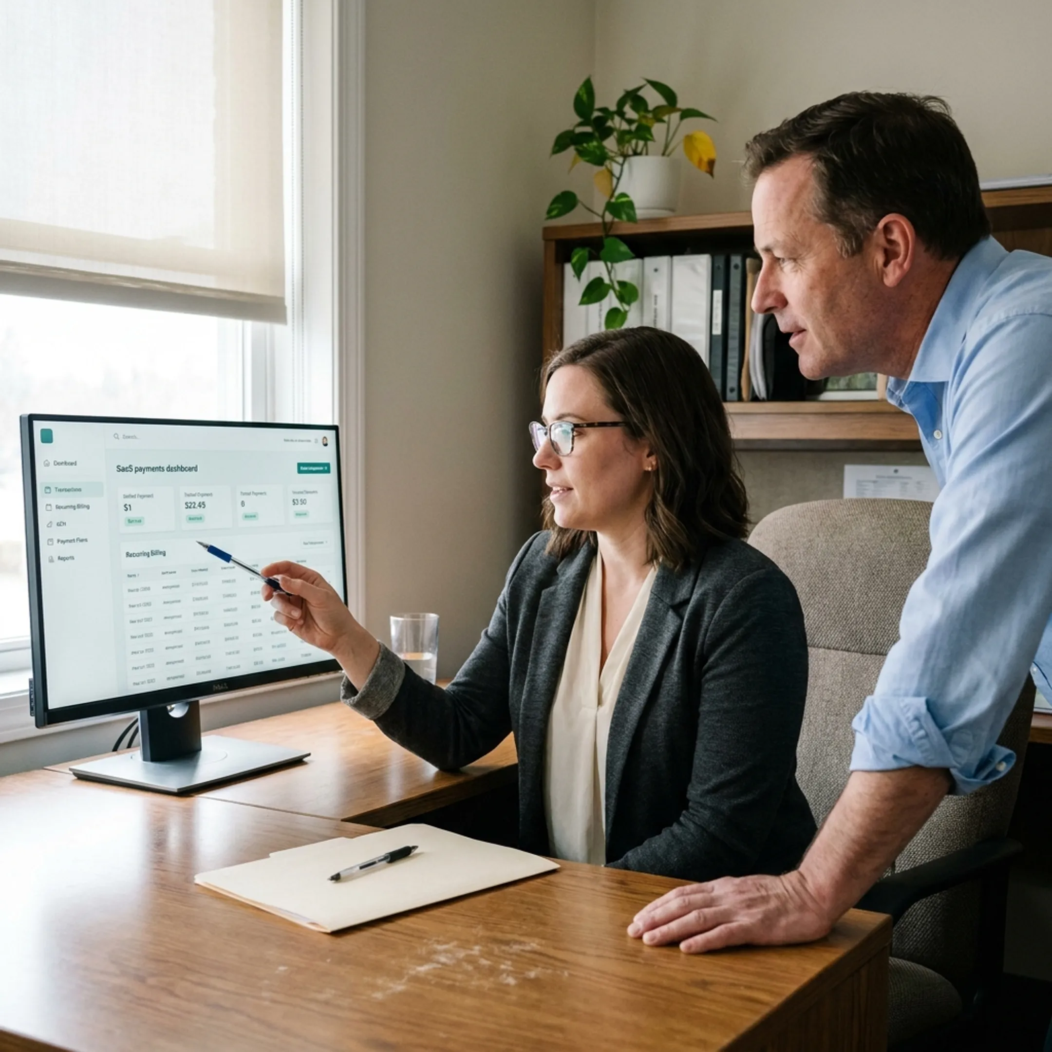 Payment specialist reviewing treatment center transaction records