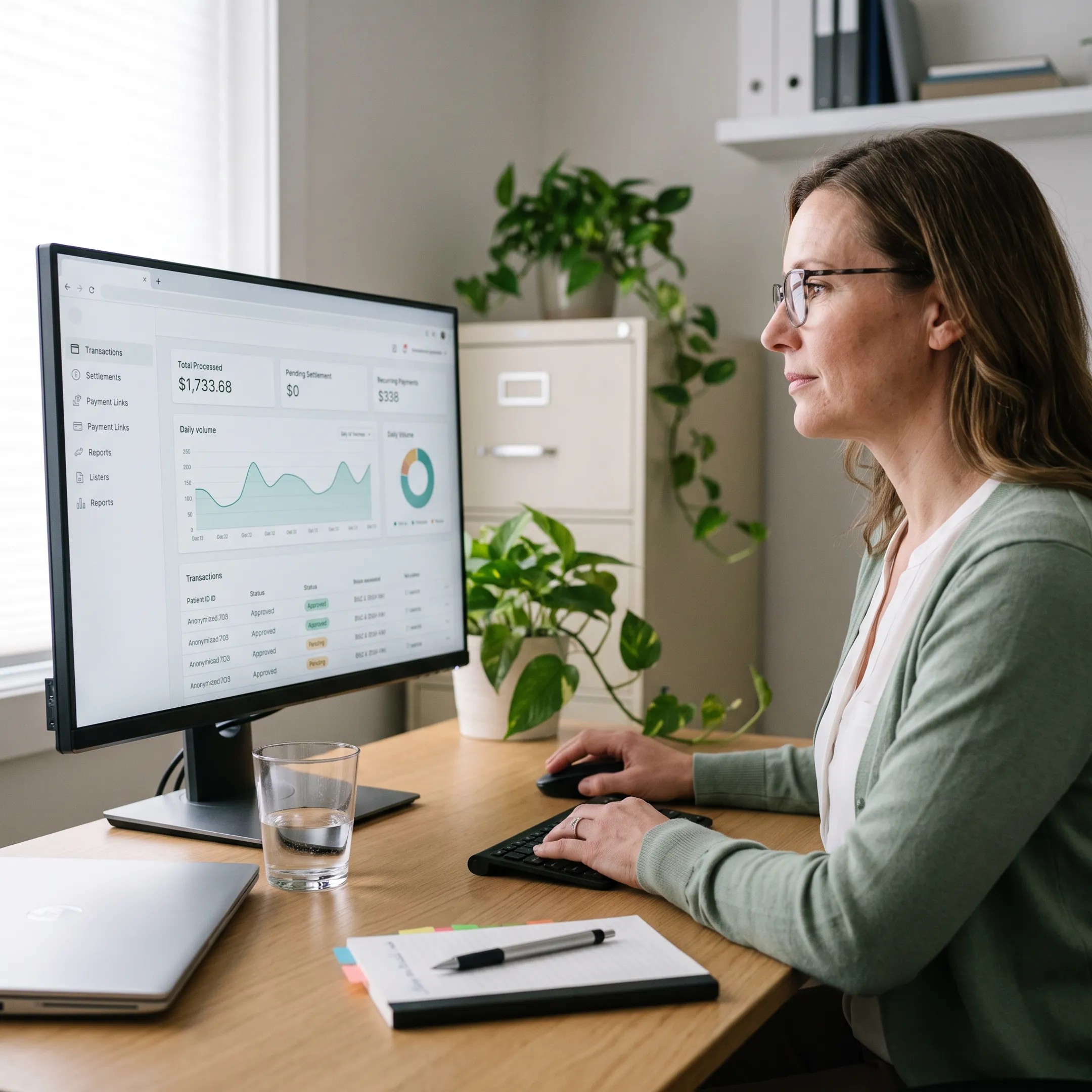 Treatment center staff using a virtual payment terminal dashboard