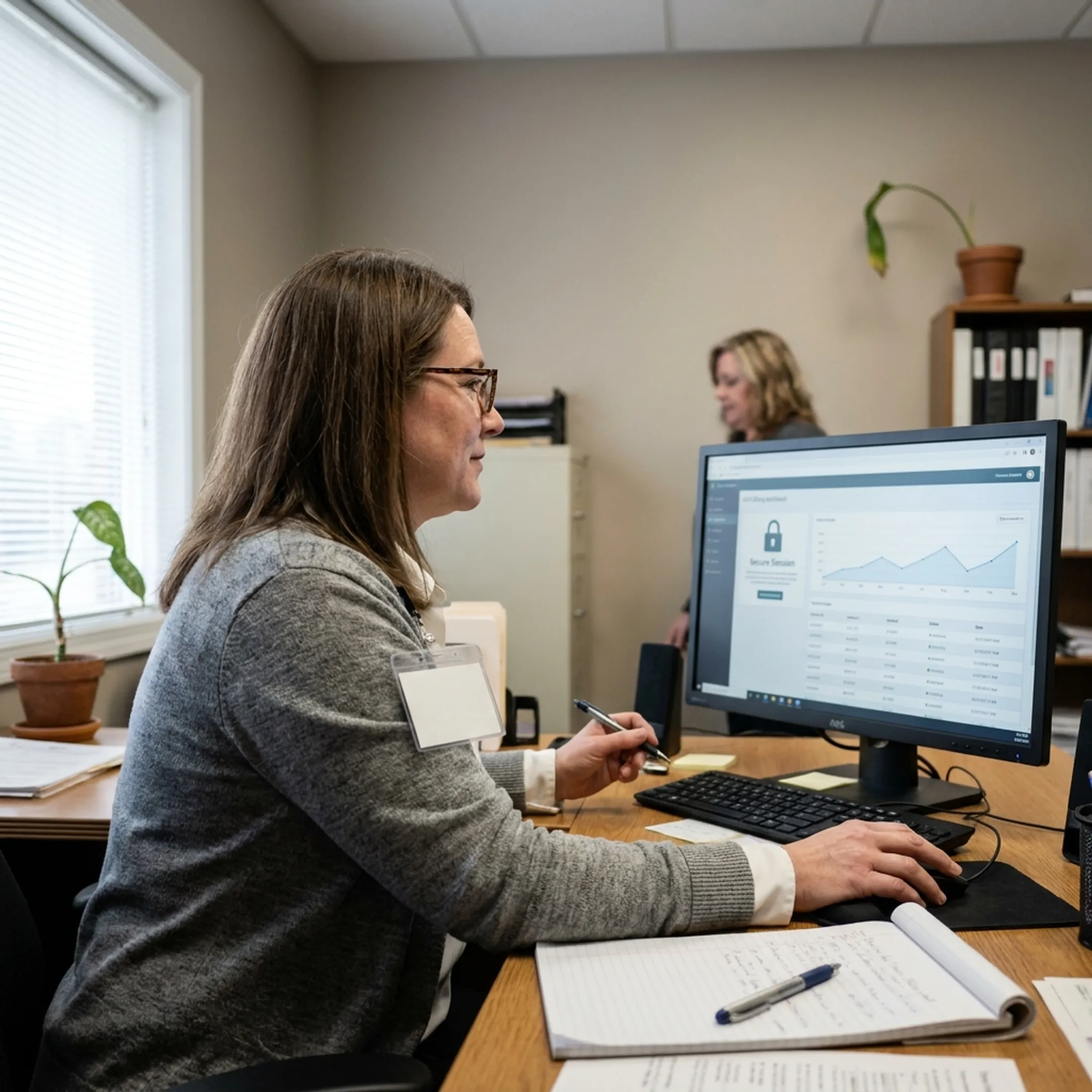 Treatment center administrator reviewing ACH patient payment dashboard