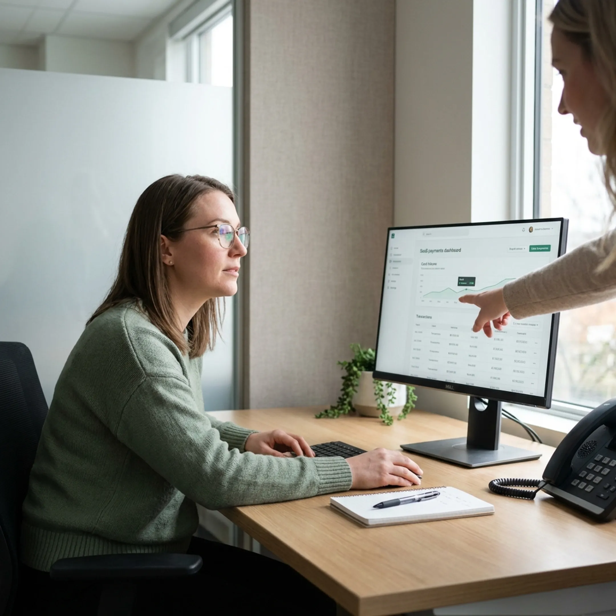 Payment specialist reviewing treatment center transactions on a secure digital platform